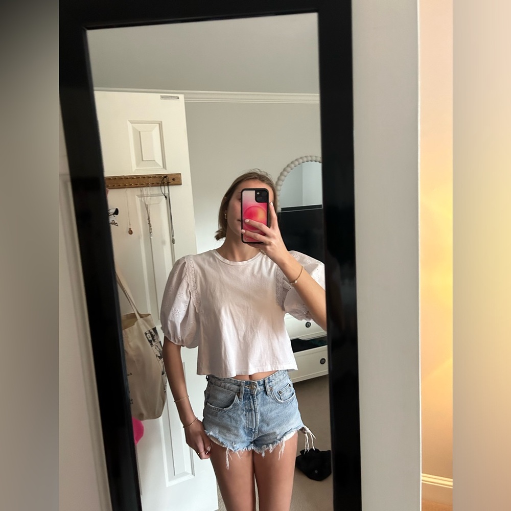 Zara top with detailed puff sleeves